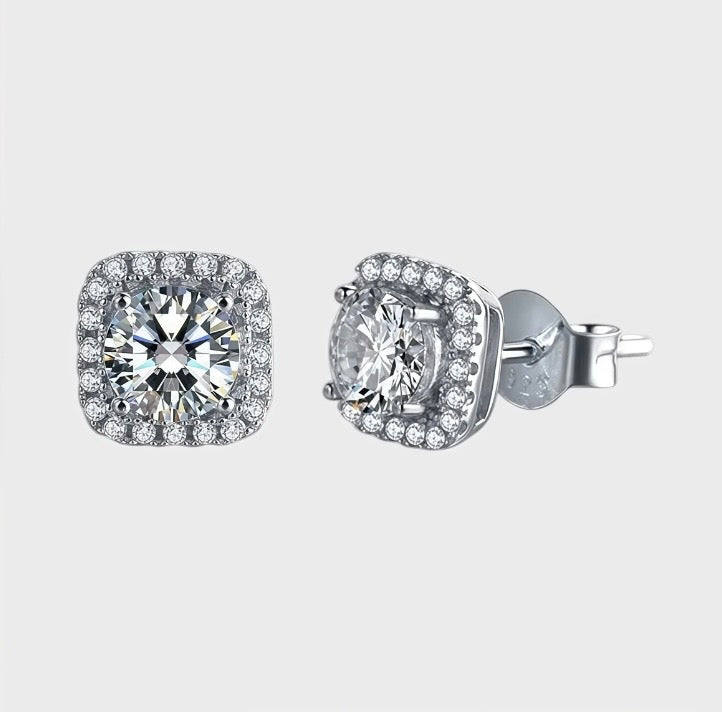 Square Moissanite Halo Earrings