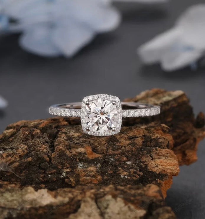 Moissanite Square Halo Ring