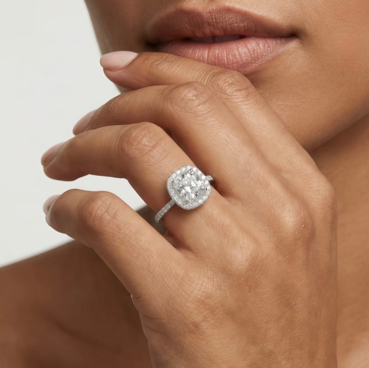 Moissanite Square Halo Ring